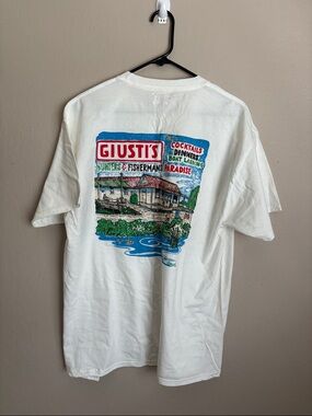 Giusti's Graphic Tee - White with Multicolor Print size large